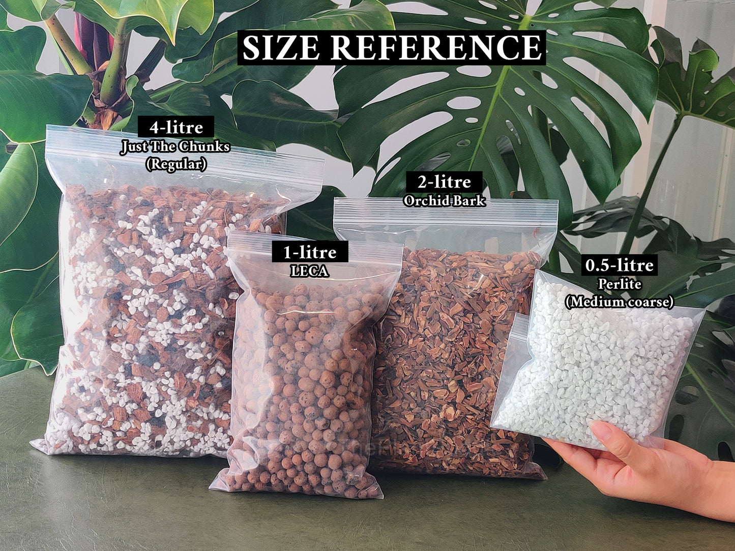 4 bags of plant substrates showing available package sizes