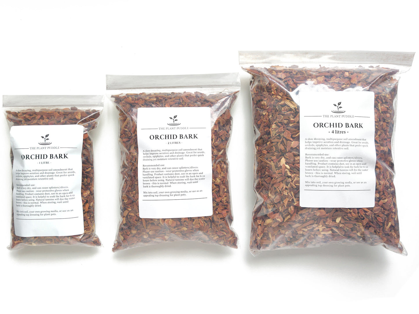 3 packaging sizes of orchid bark