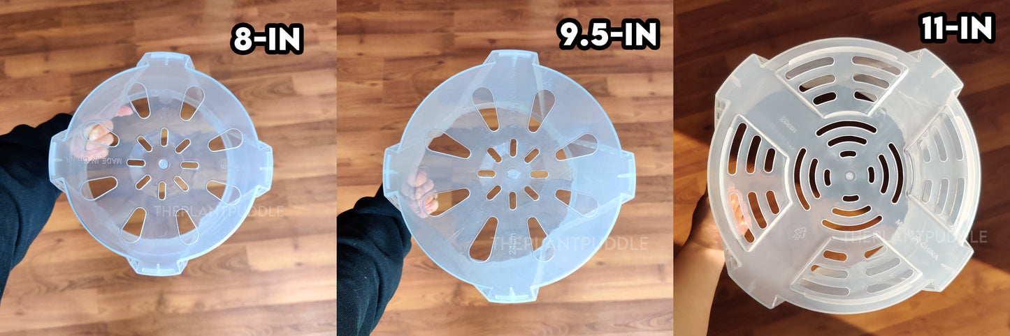 bottom drainage holes of 3 biggest sizes of clear pots