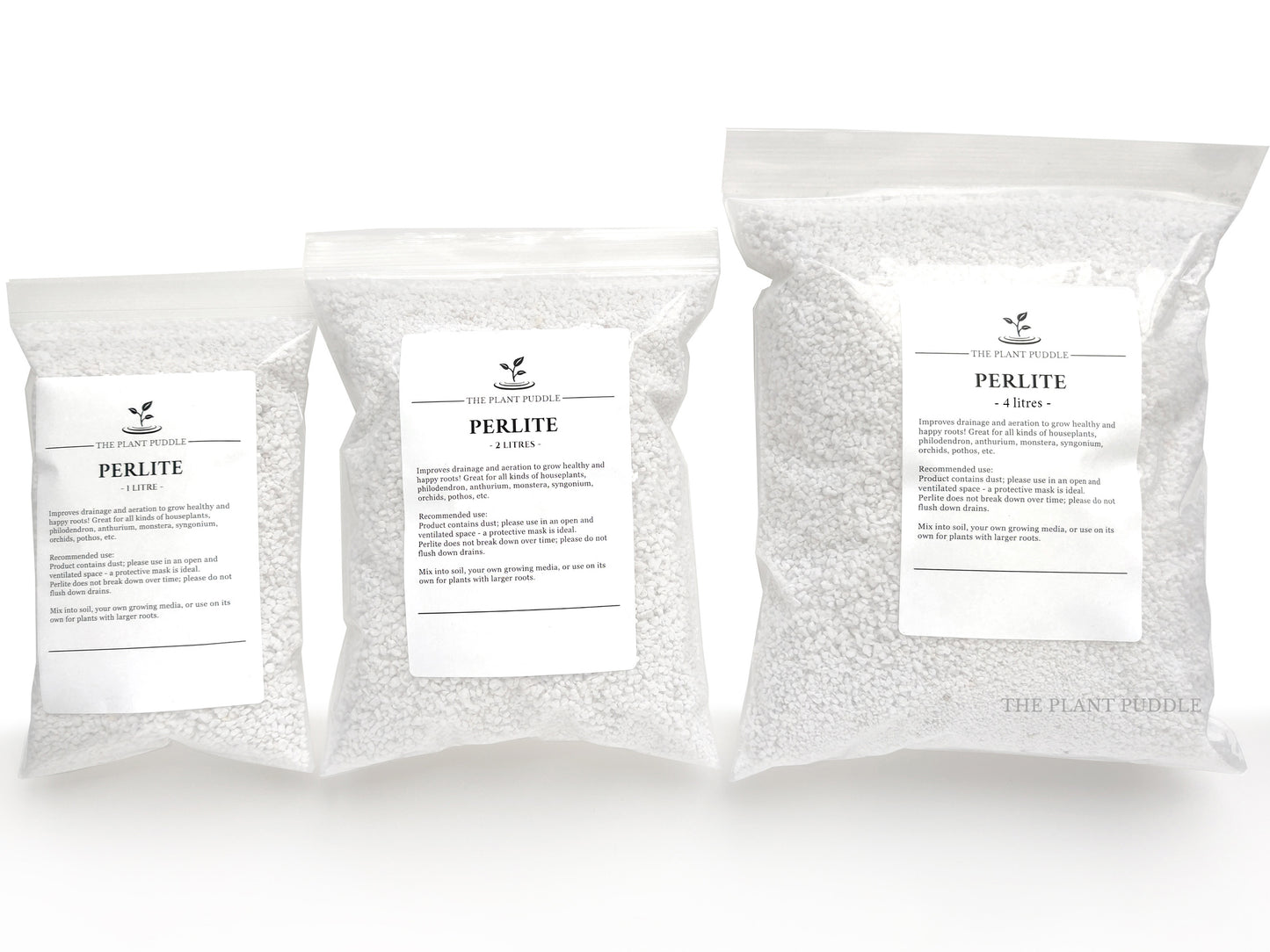 3 packaging sizes of perlite