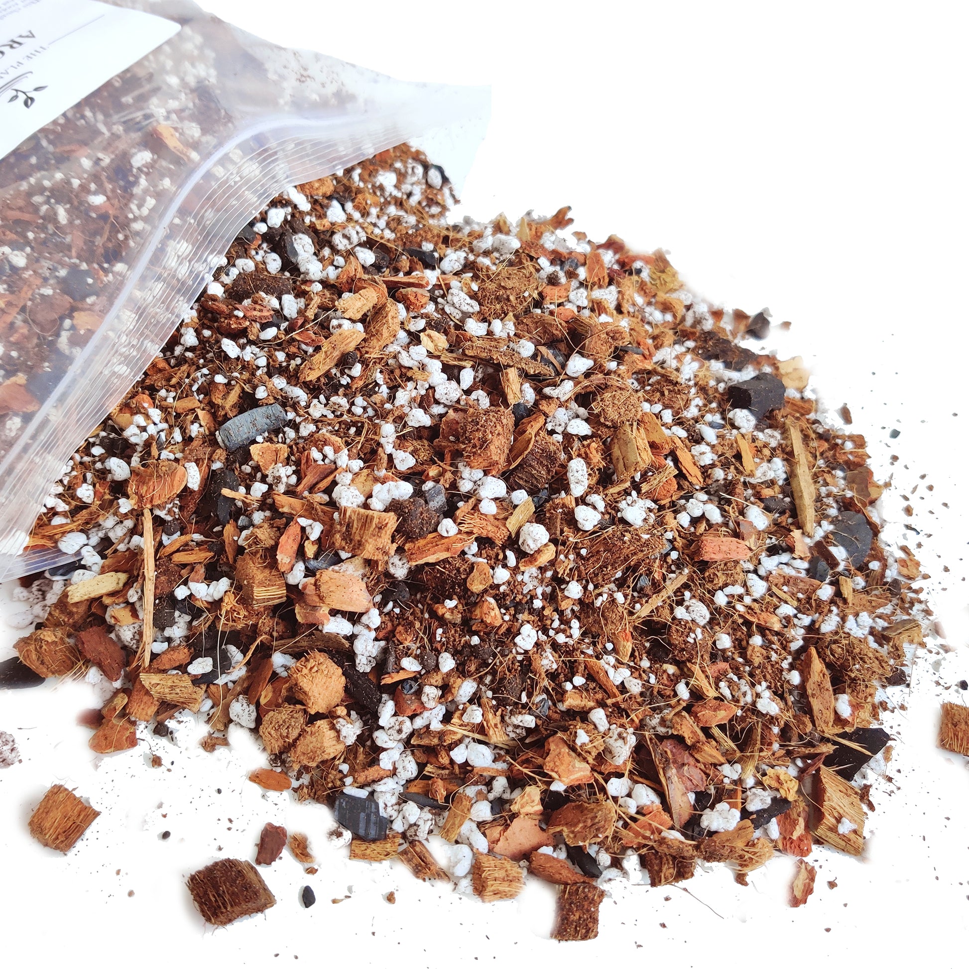 aroid mix spilling from bag