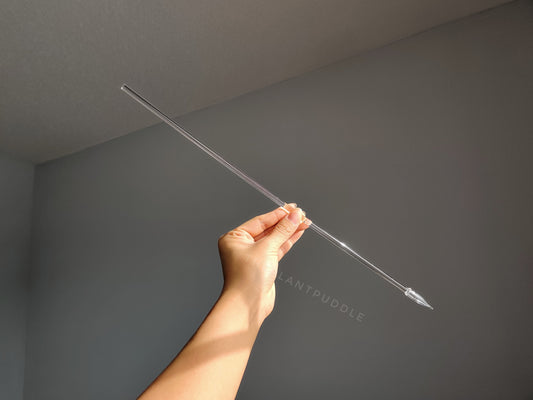 a single clear plant stake held in hand