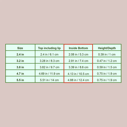 measurement chart for clear square pot saucers