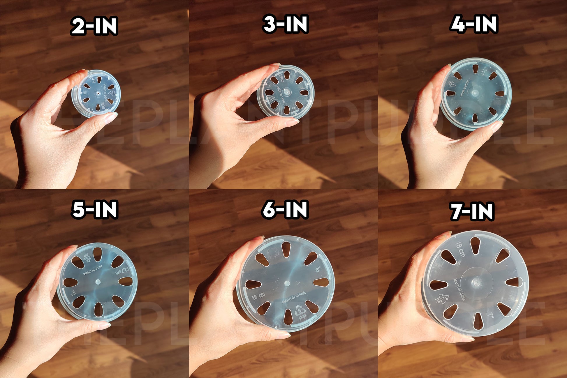 bottom drainage holes of 6 sizes of clear pots