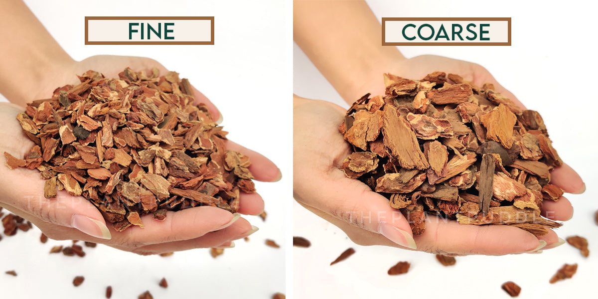 comparison of fine and coarse douglas fir bark in hands