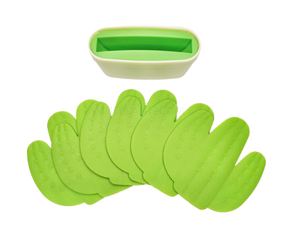 6 cactus coasters displayed with pot shaped holder