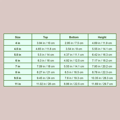 measurement chart for clear tall pots