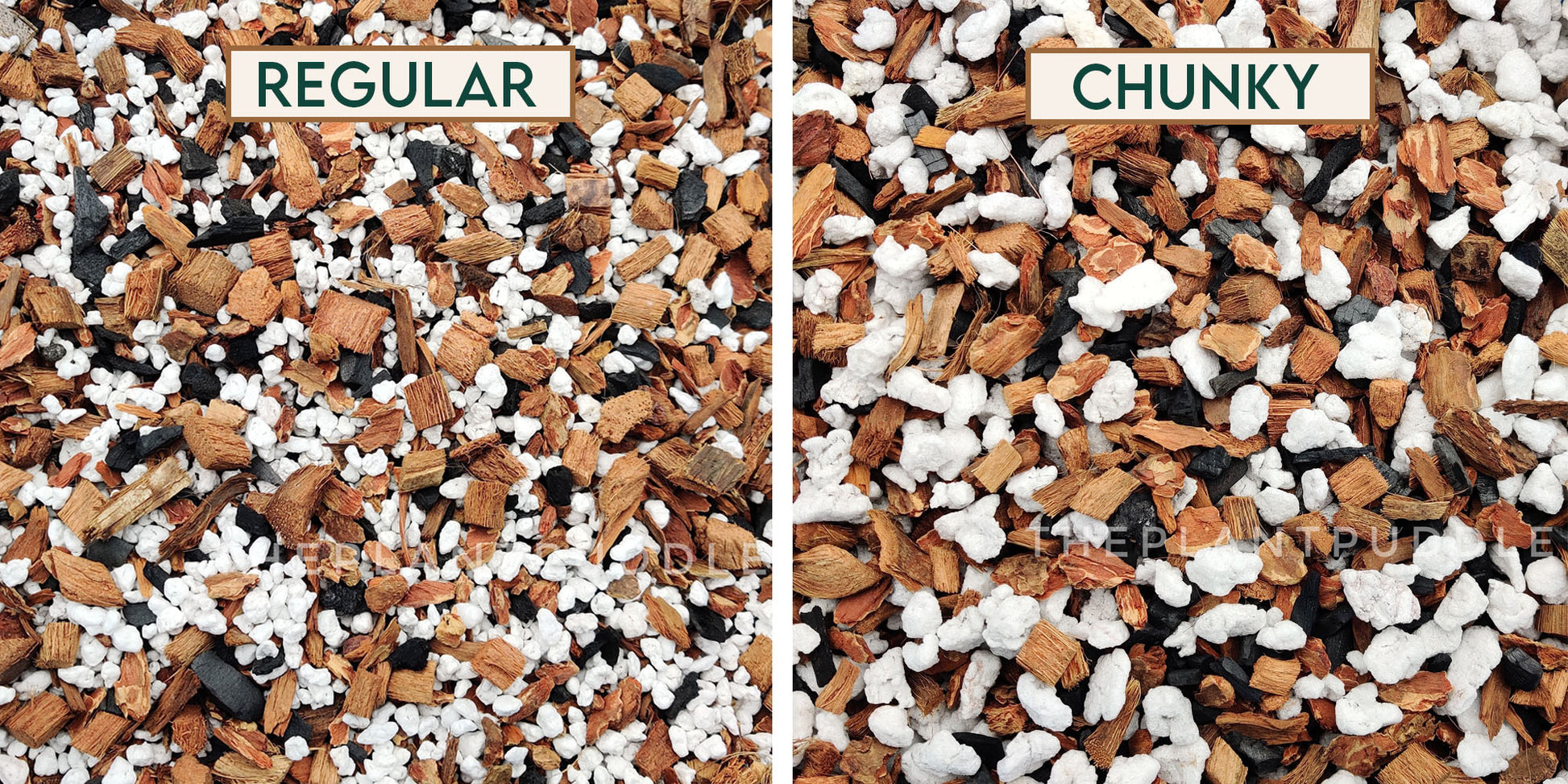 comparison of 2 different grade sizes of "just the chunks" potting mix