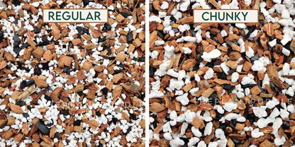 comparison of 2 different grade sizes of "just the chunks" potting mix