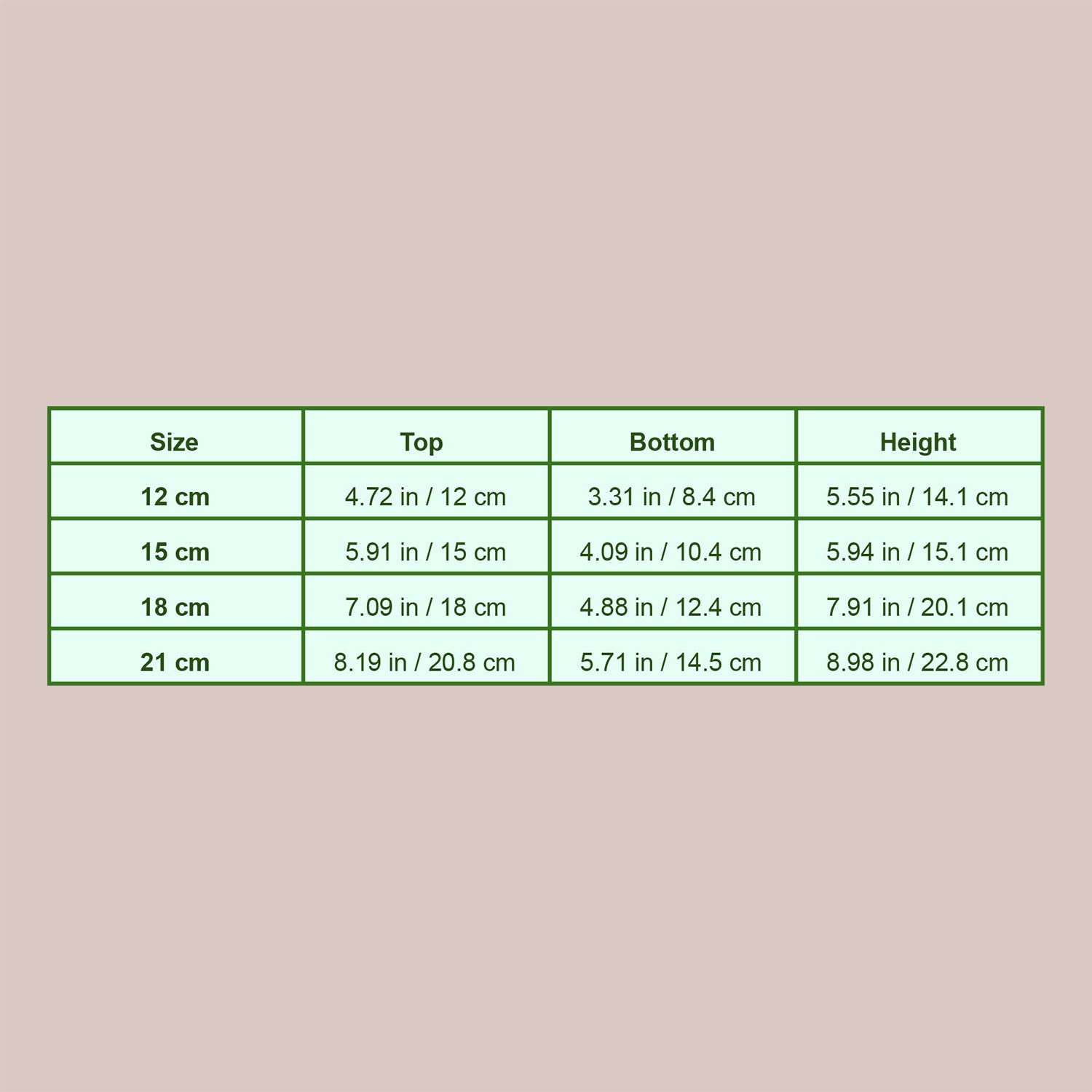measurement chart for self watering pots