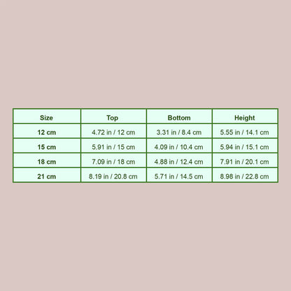 measurement chart for self watering pots