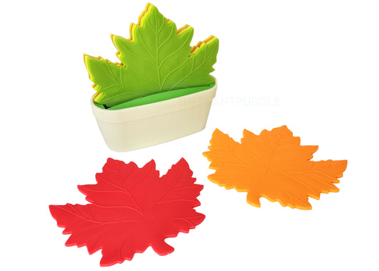 colorful maple leaf coaster set with a pot style holder