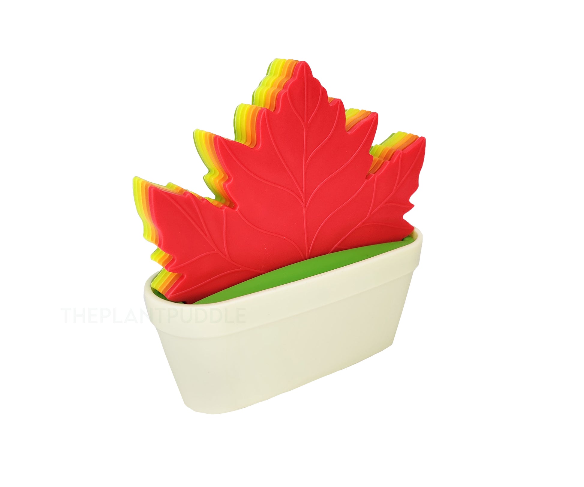 maple leaf coasters in pot style holder