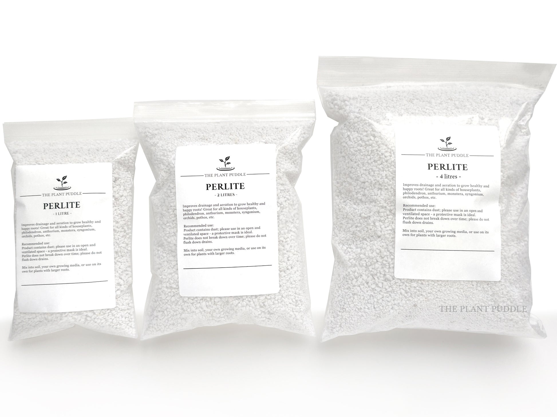 3 packaging sizes of perlite