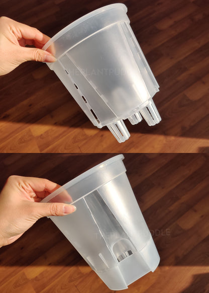 self watering pot with base on and off, held in hand