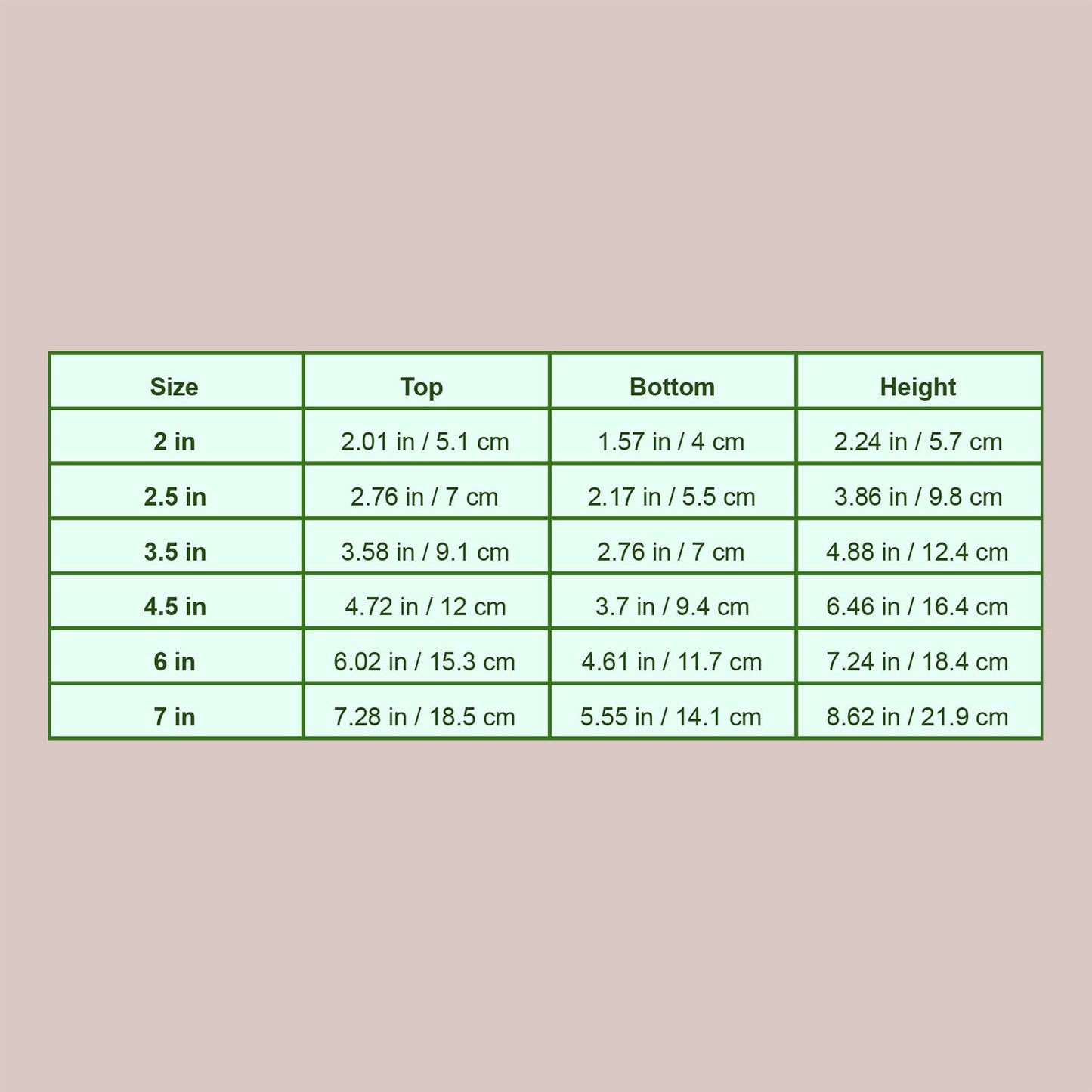 measurement chart for square plant pots