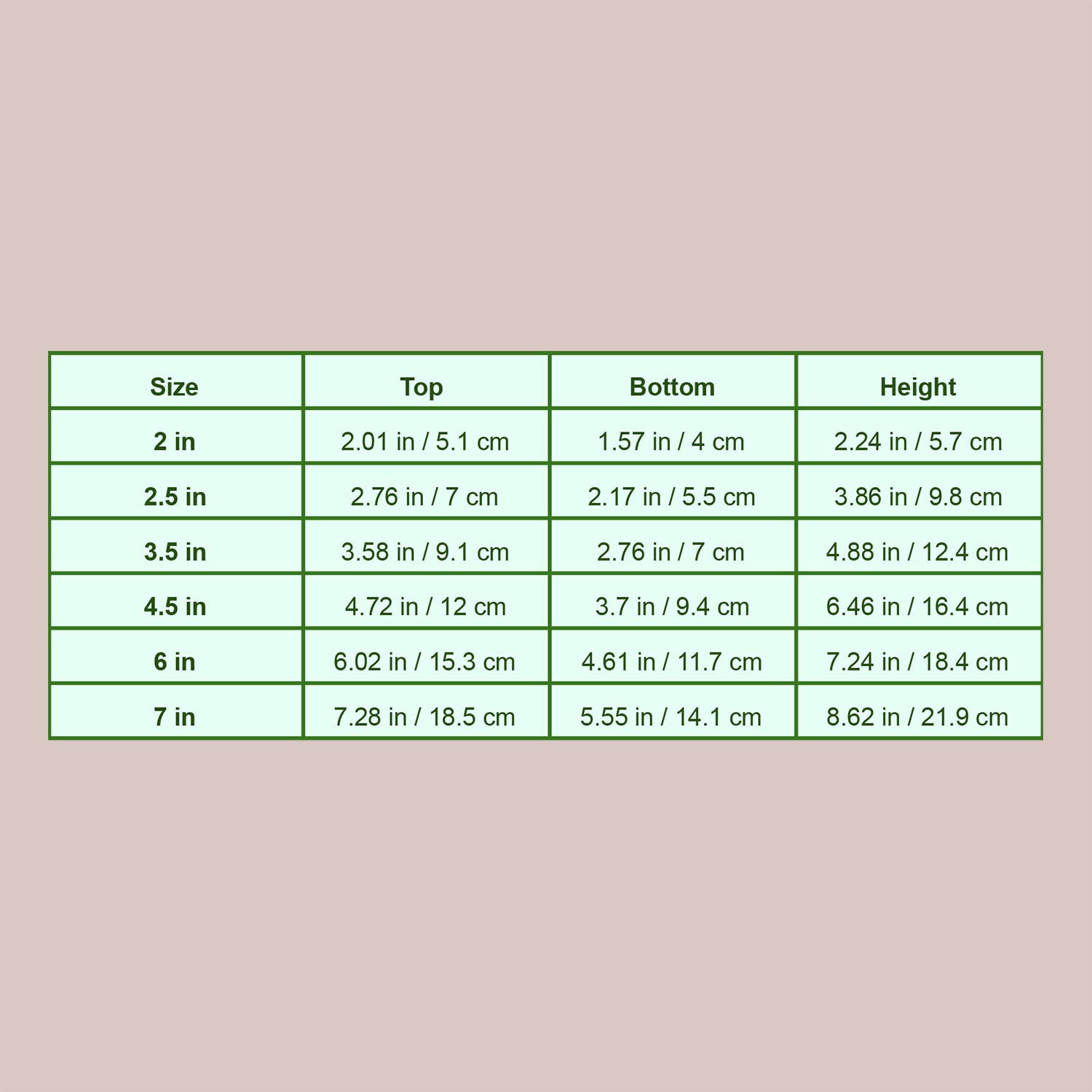 measurement chart for square plant pots