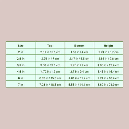 measurement chart for square plant pots