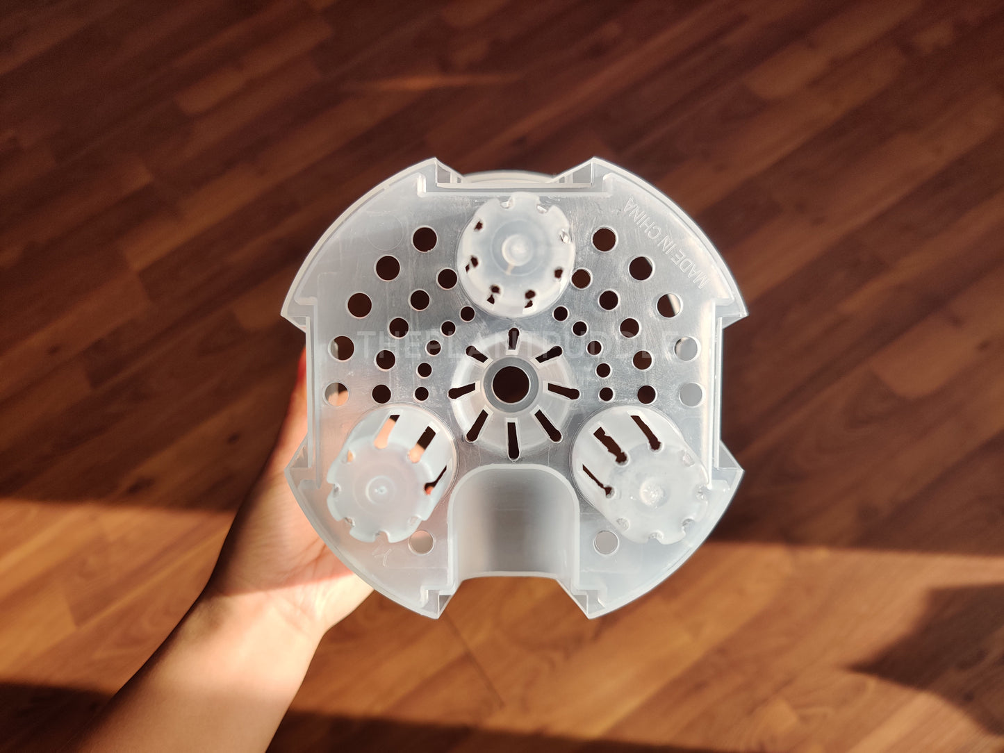 bottom view of clear self watering plant pot