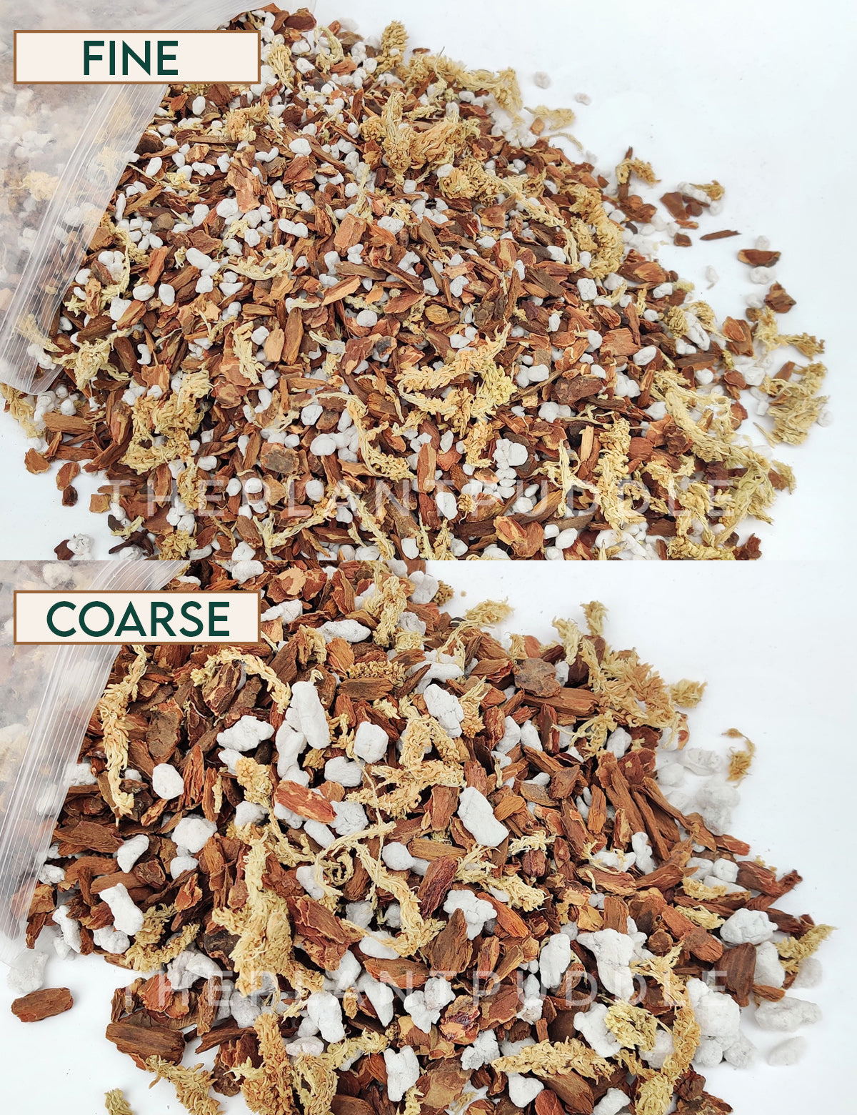 comparison of fine and coarse grade orchid potting mix