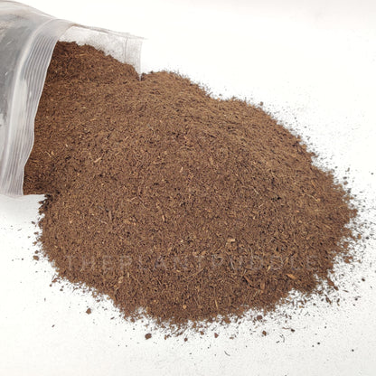 fine peat moss spilled from bag