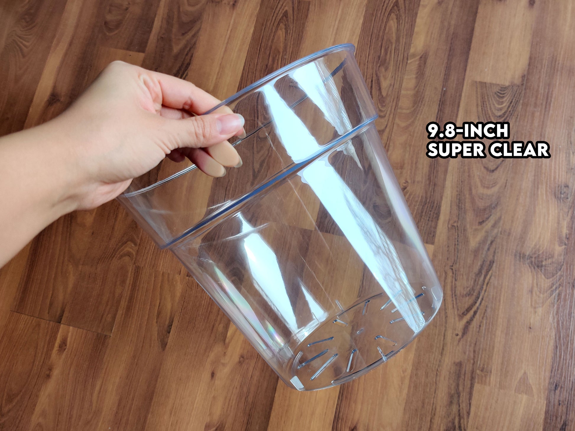 crystal clear jumbo size plant pot measuring 9.8-inch opening