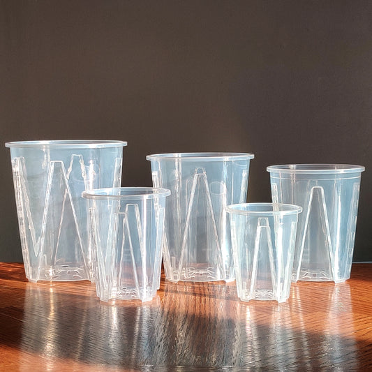 5 sizes of clear tall plant pots